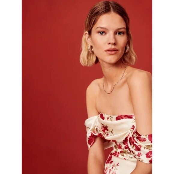 Reformation NWT Lanelle Silk Mini Dress in La Belle Off the Shoulder size 2 - Picture 9 of 9